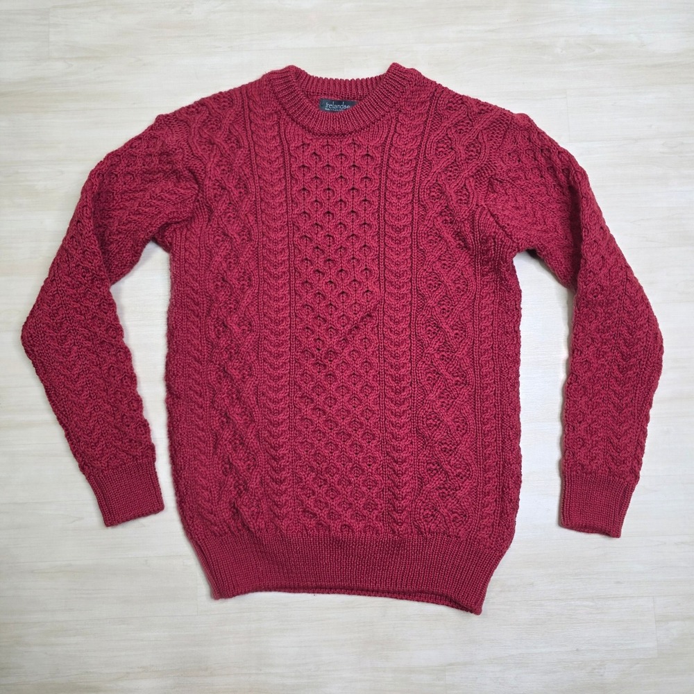 Irelandseye Dublin Mens Burgundy Wool Cable Knit Aran Fisherman Sweater Medium